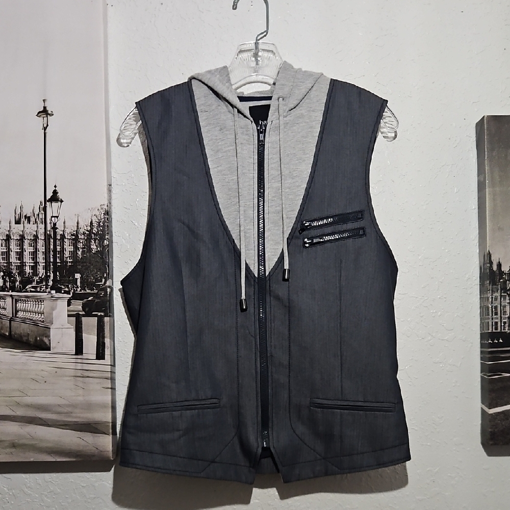 Bar III Men's Gray Hooded Zip Vest Size M